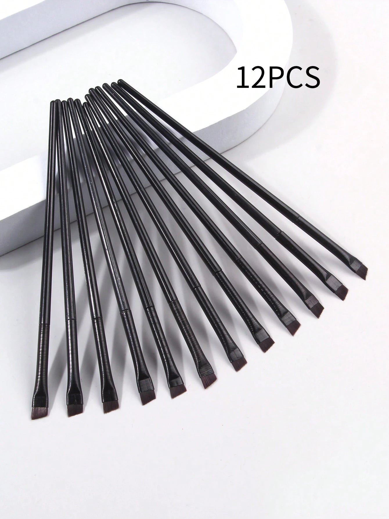 12pcs Black Ultra-Fine Knife-Edge Eyeliner Brush, Soft Hair Makeup Brush, Portable Eyebrow Brush, Multi-Functional Lying Silkworm Brush Has Always Been A Versatile Makeup Tool.,Eyebrow Brush,Eyeshadow