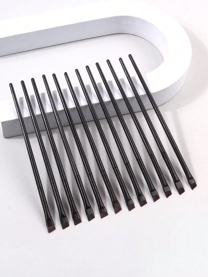 12pcs Black Ultra-Fine Knife-Edge Eyeliner Brush, Soft Hair Makeup Brush, Portable Eyebrow Brush, Multi-Functional Lying Silkworm Brush Has Always Been A Versatile Makeup Tool.,Eyebrow Brush,Eyeshadow
