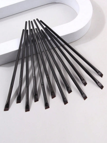 12pcs Black Ultra-Fine Knife-Edge Eyeliner Brush, Soft Hair Makeup Brush, Portable Eyebrow Brush, Multi-Functional Lying Silkworm Brush Has Always Been A Versatile Makeup Tool.,Eyebrow Brush,Eyeshadow