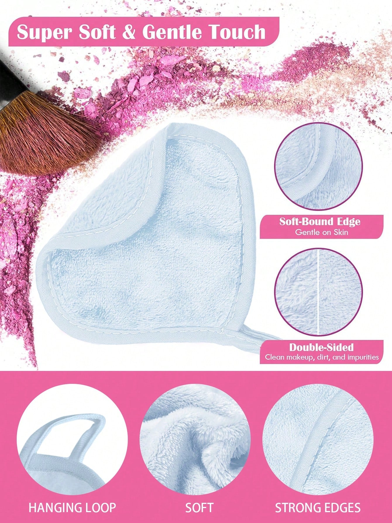 12pcs Soft Microfiber Face Towels With Hanging Loop, Gentle And Skin-Friendly, Washable And Reusable. Suitable For Women's Makeup. 6/3/1pc Pack