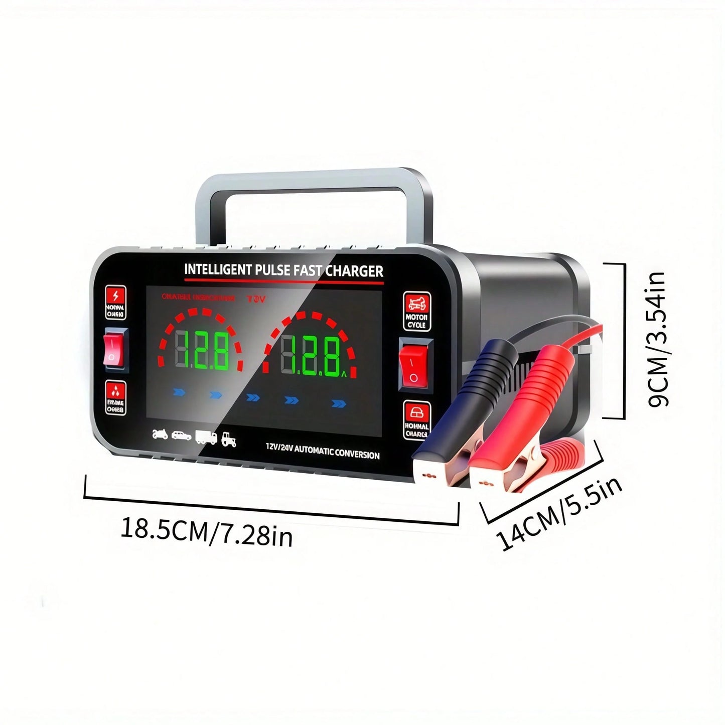12V And 24V Smart Universal Battery Charger With LCD Display, Intelligent Maintenance, Temperature Compensation, Overcharge And Short Circuit Protection, Suitable For Intelligent Trickle Charging Main