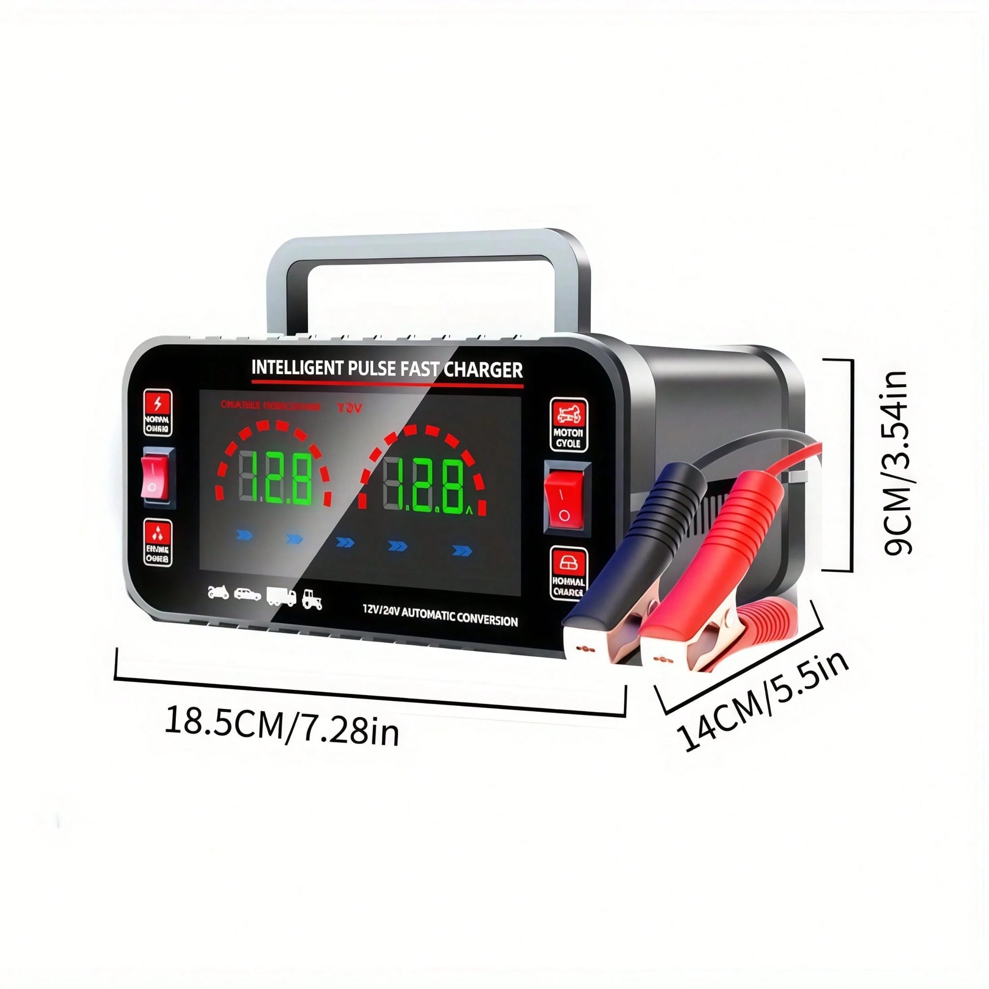 12V And 24V Smart Universal Battery Charger With LCD Display, Intelligent Maintenance, Temperature Compensation, Overcharge And Short Circuit Protection, Suitable For Intelligent Trickle Charging Main