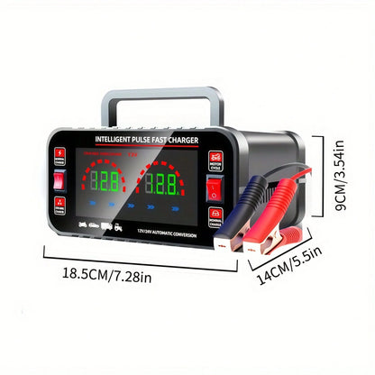 12V And 24V Smart Universal Battery Charger With LCD Display, Intelligent Maintenance, Temperature Compensation, Overcharge And Short Circuit Protection, Suitable For Intelligent Trickle Charging Main