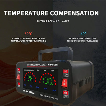 12V And 24V Smart Universal Battery Charger With LCD Display, Intelligent Maintenance, Temperature Compensation, Overcharge And Short Circuit Protection, Suitable For Intelligent Trickle Charging Main