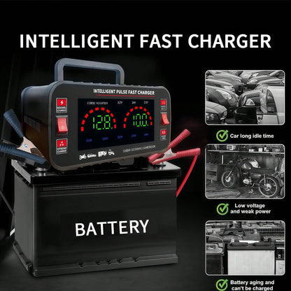 12V And 24V Smart Universal Battery Charger With LCD Display, Intelligent Maintenance, Temperature Compensation, Overcharge And Short Circuit Protection, Suitable For Intelligent Trickle Charging Main
