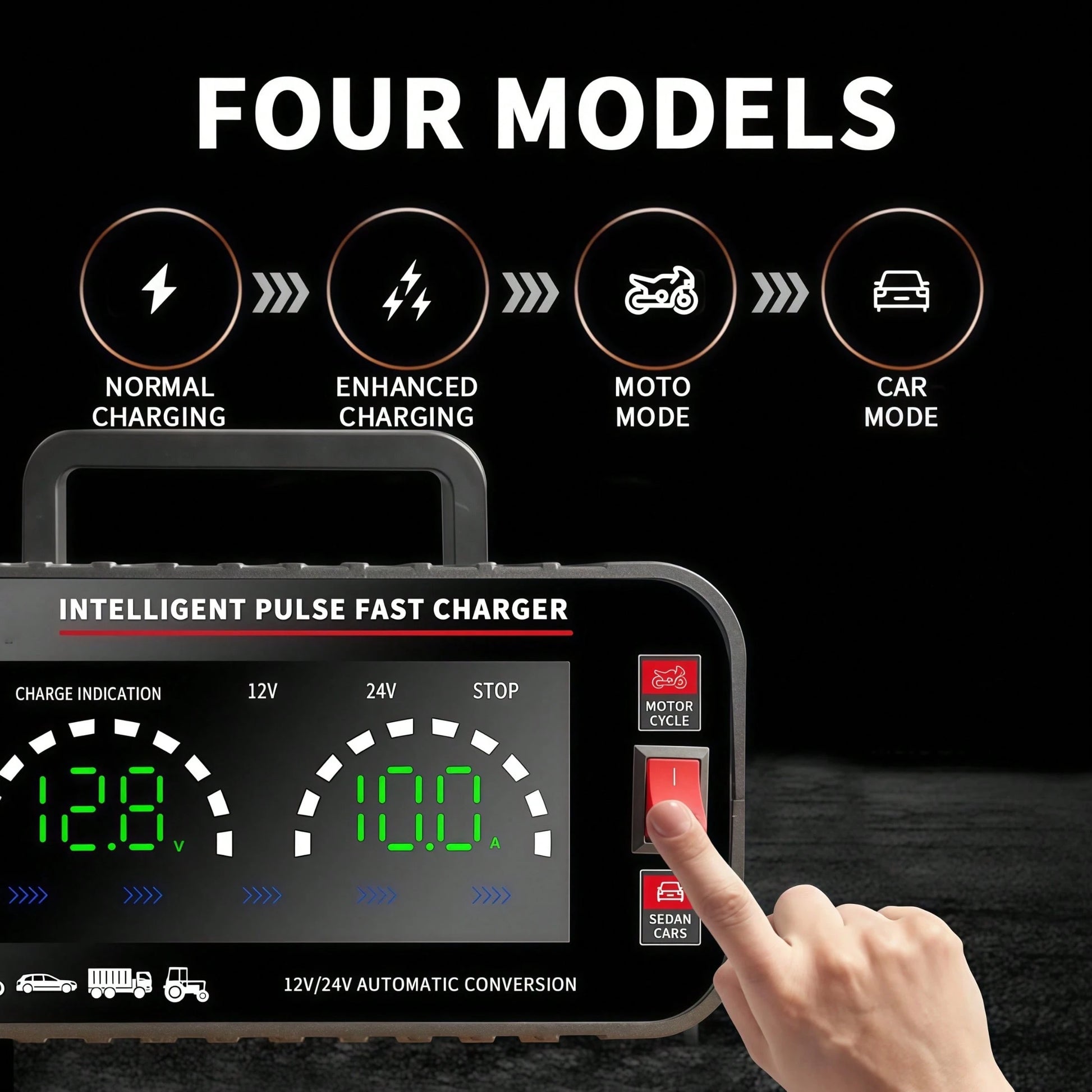 12V And 24V Smart Universal Battery Charger With LCD Display, Intelligent Maintenance, Temperature Compensation, Overcharge And Short Circuit Protection, Suitable For Intelligent Trickle Charging Main