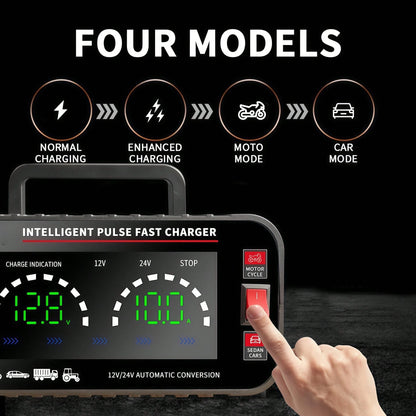 12V And 24V Smart Universal Battery Charger With LCD Display, Intelligent Maintenance, Temperature Compensation, Overcharge And Short Circuit Protection, Suitable For Intelligent Trickle Charging Main