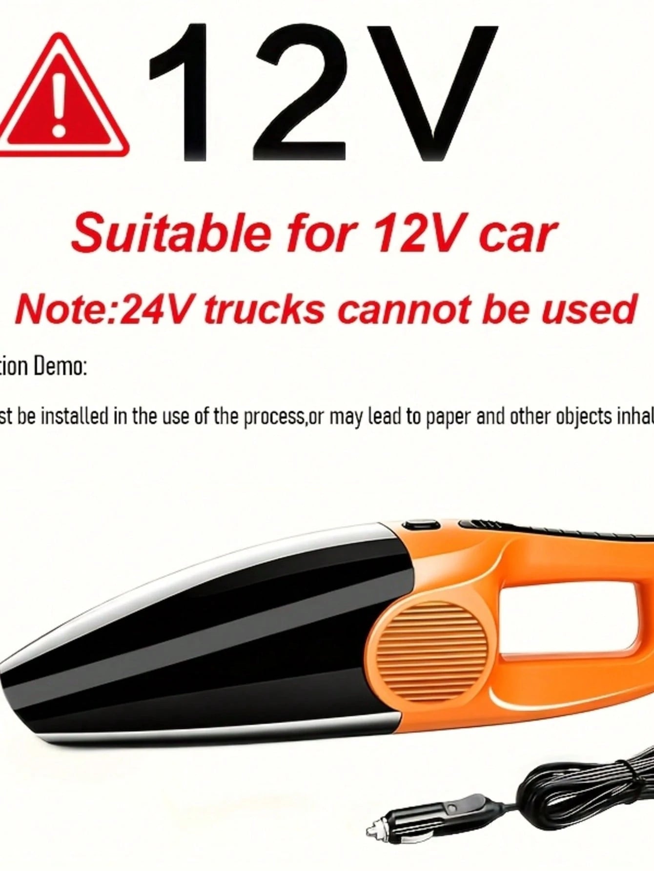 12V No Need To Charge, More Worry-Free, Powerful Motor Brings Strong Suction, Easily SucksAway Dust, Debris, Hair, Snack Crumbs And Other Stubborn Garbage In The Car. The Body IsSmall, Lightweight And