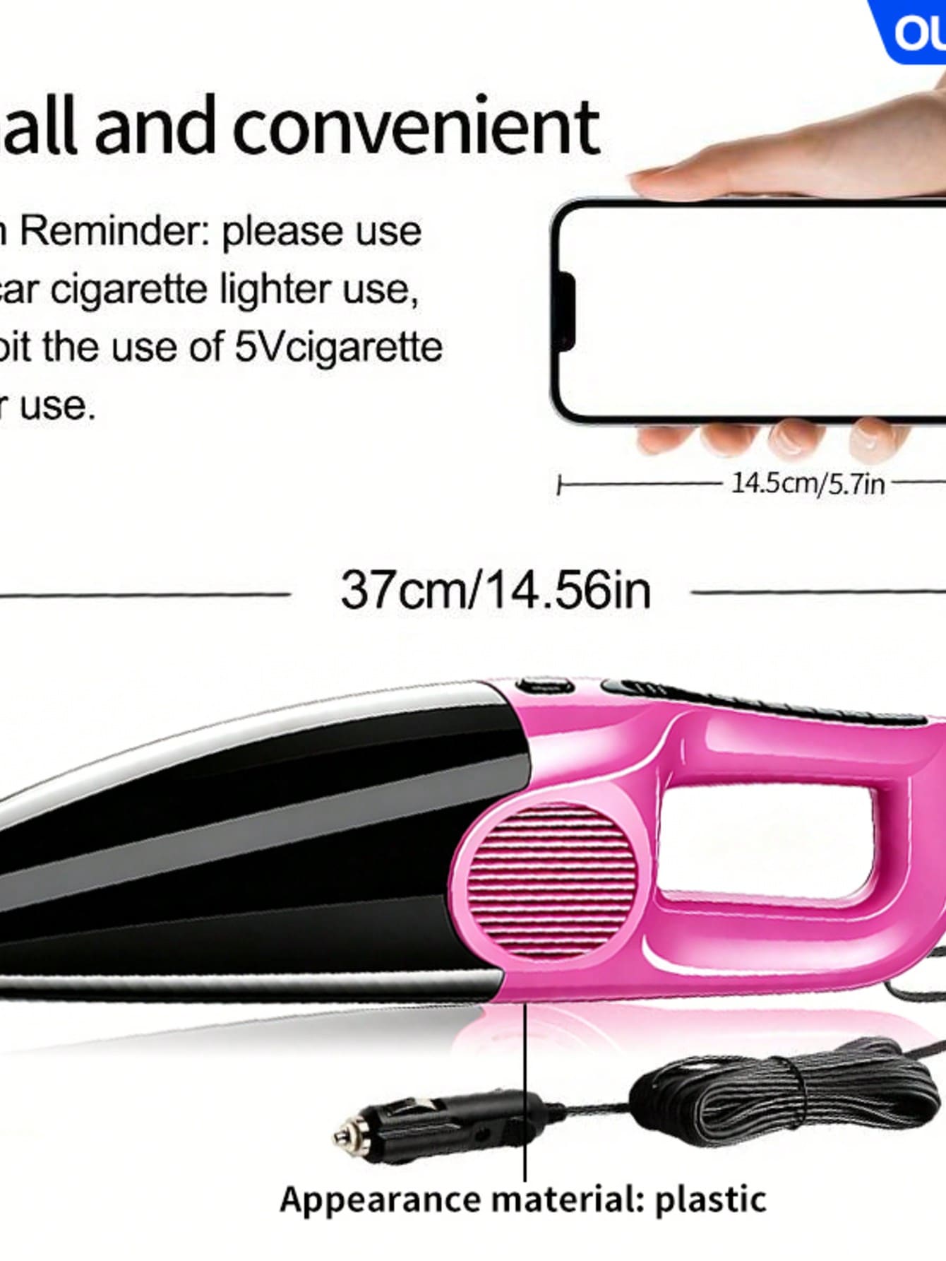 12V No Need To Charge, More Worry-Free, Powerful Motor Brings Strong Suction, Easily SucksAway Dust, Debris, Hair, Snack Crumbs And Other Stubborn Garbage In The Car. The Body IsSmall, Lightweight And