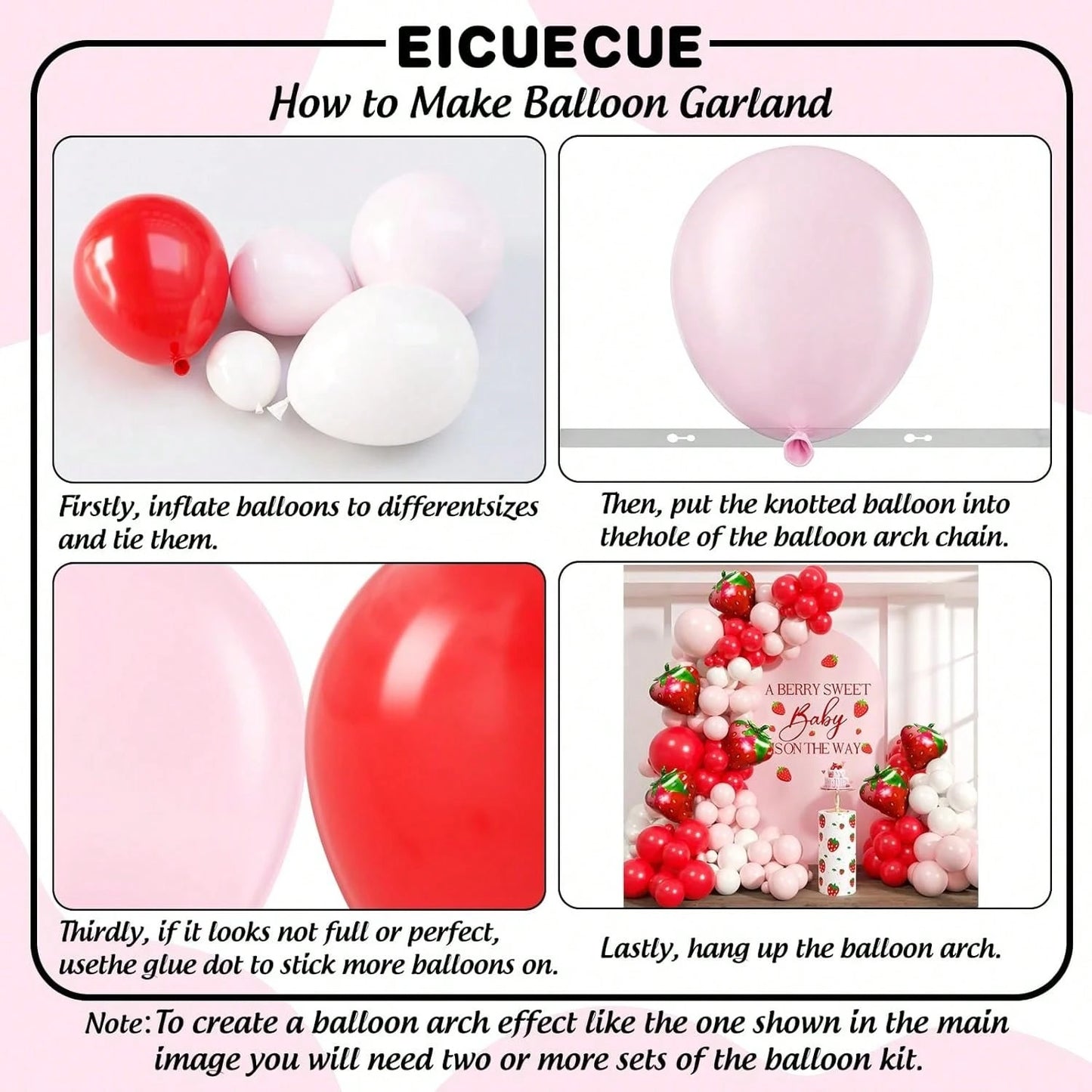 135pcs Strawberry Balloons Garland Arch Kit- Different Size Red And Pink Balloons For Birthday Babyshower Sweet Strawberry Party Decorations