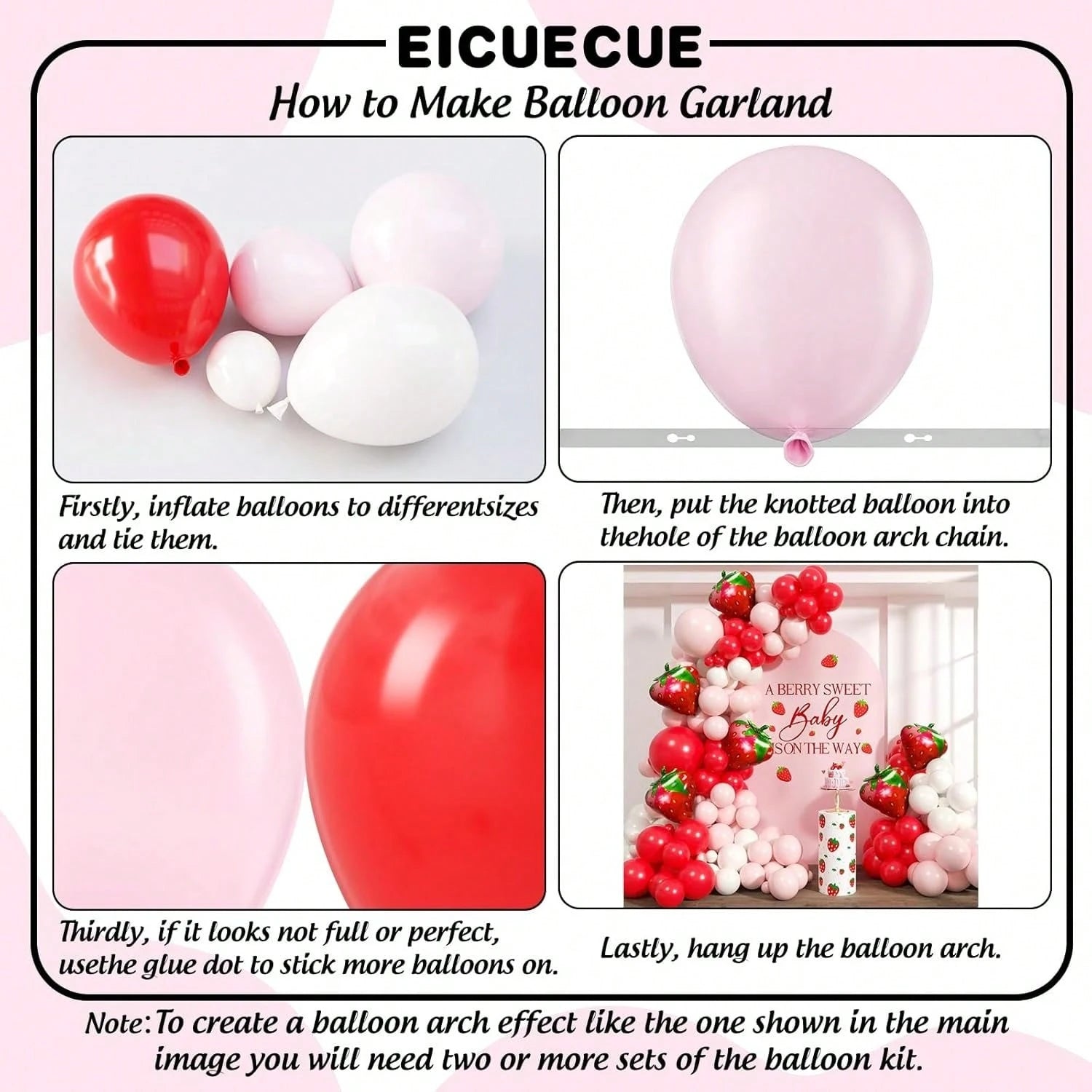 135pcs Strawberry Balloons Garland Arch Kit- Different Size Red And Pink Balloons For Birthday Babyshower Sweet Strawberry Party Decorations