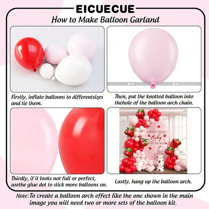 135pcs Strawberry Balloons Garland Arch Kit- Different Size Red And Pink Balloons For Birthday Babyshower Sweet Strawberry Party Decorations