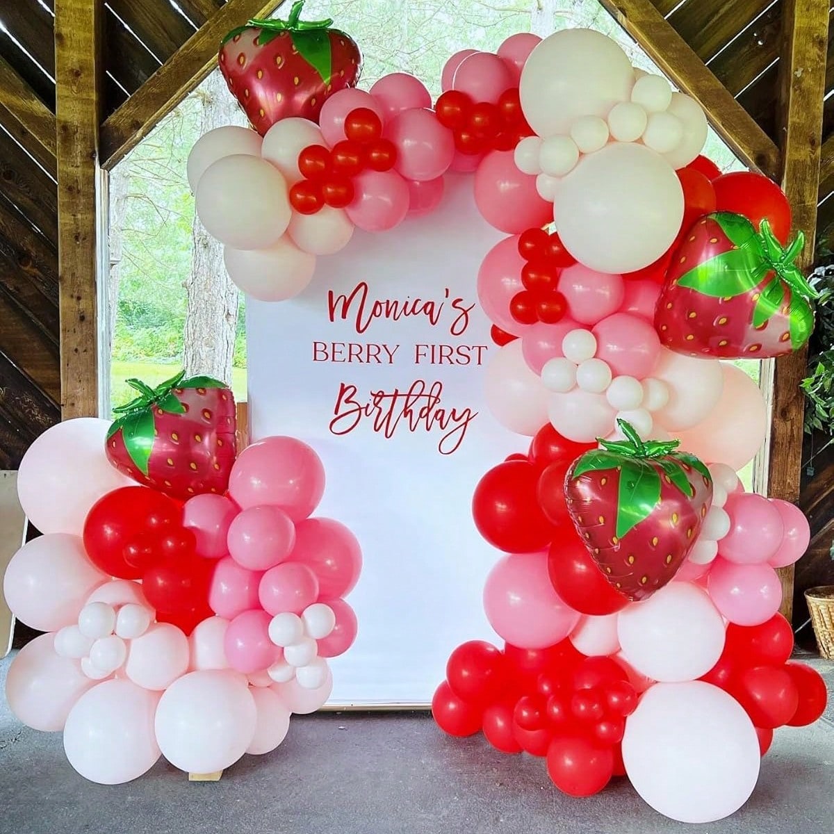 135pcs Strawberry Balloons Garland Arch Kit- Different Size Red And Pink Balloons For Birthday Babyshower Sweet Strawberry Party Decorations