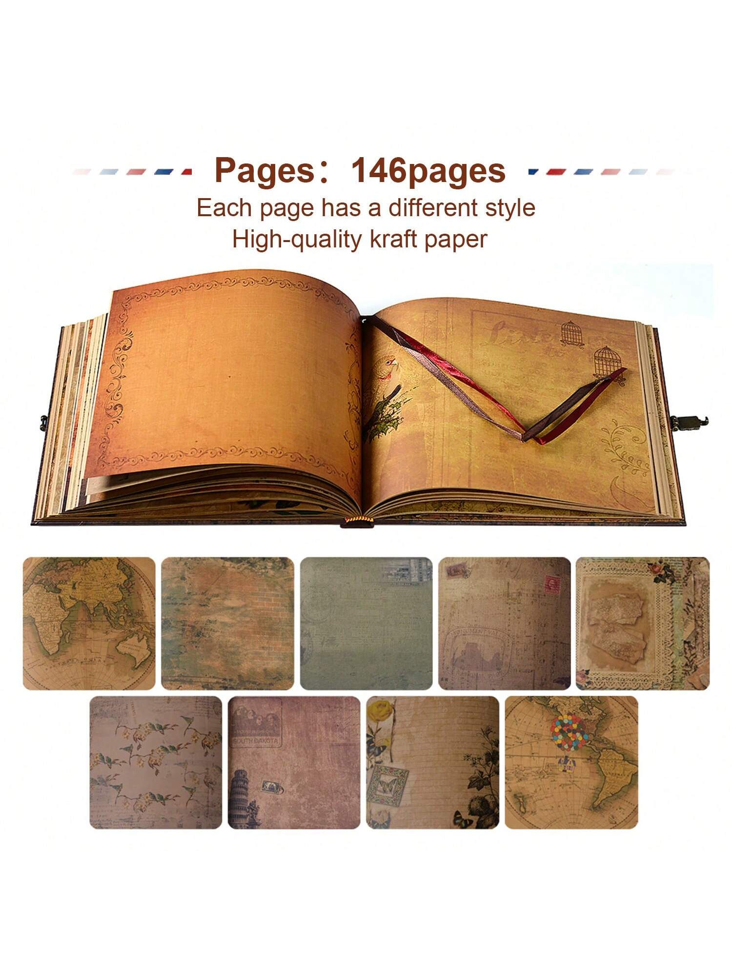 146 Pages Vintage Scrapbook Our Adventure Book Travel Journal, Retro Junk Journal Keepsake Album, DIY Memory Book For Wedding Guestbook Birthday Baby Shower Valentine Christmas Graduation Gift