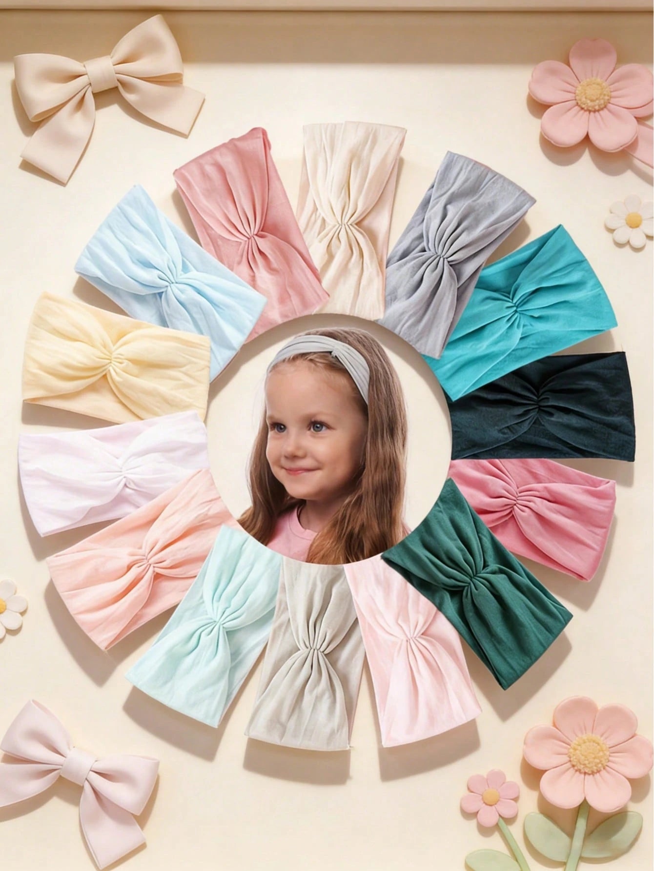 14pcs Baby Pleated Solid Color Elastic Nylon Soft Headbands, Adorable Baby Hair Accessories Set