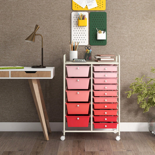 15-Drawer Rolling Storage Cart Mobile Cart With Colorful Drawers & Metal Frame