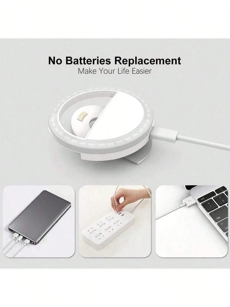 150mAh LED Selfie Light, Portable LED Light, Ring Light, Clip-On Fill Light, 3 Lighting Modes, Phone Selfie Light, Mirror Light, Suitable For Phones And Computers, Makeup, Video Calls, Live Streaming