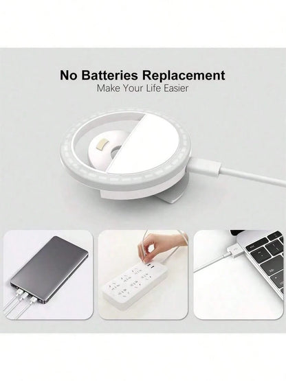 150mAh LED Selfie Light, Portable LED Light, Ring Light, Clip-On Fill Light, 3 Lighting Modes, Phone Selfie Light, Mirror Light, Suitable For Phones And Computers, Makeup, Video Calls, Live Streaming