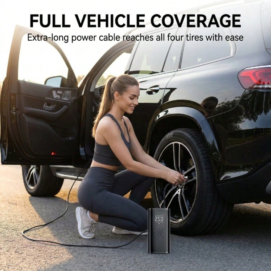 150PSI Portable Car Tire Air Pump With SOS Light, Deflate Function And Digital Pressure Gauge- Fits Cars, Bikes, Motorcycles And Sports Balls- USB Powered, Car Tire Air Pump