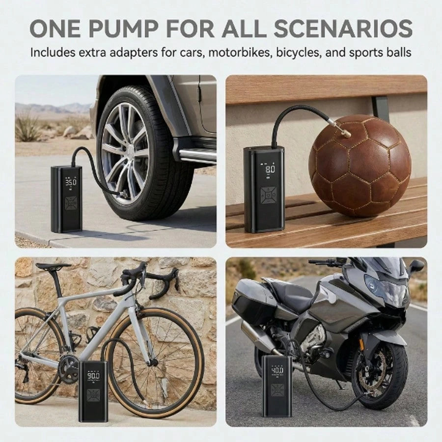 150PSI Portable Car Tire Air Pump With SOS Light, Deflate Function And Digital Pressure Gauge- Fits Cars, Bikes, Motorcycles And Sports Balls- USB Powered, Car Tire Air Pump