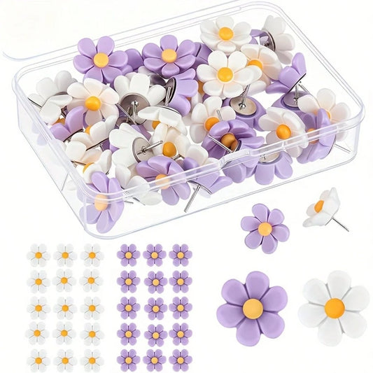 15pcs/30pcs Pastel Colors Cute Floral Push Pins- White, Purple, Sewing, Office- Assorted Sizes & Shapes, Cute Pins
