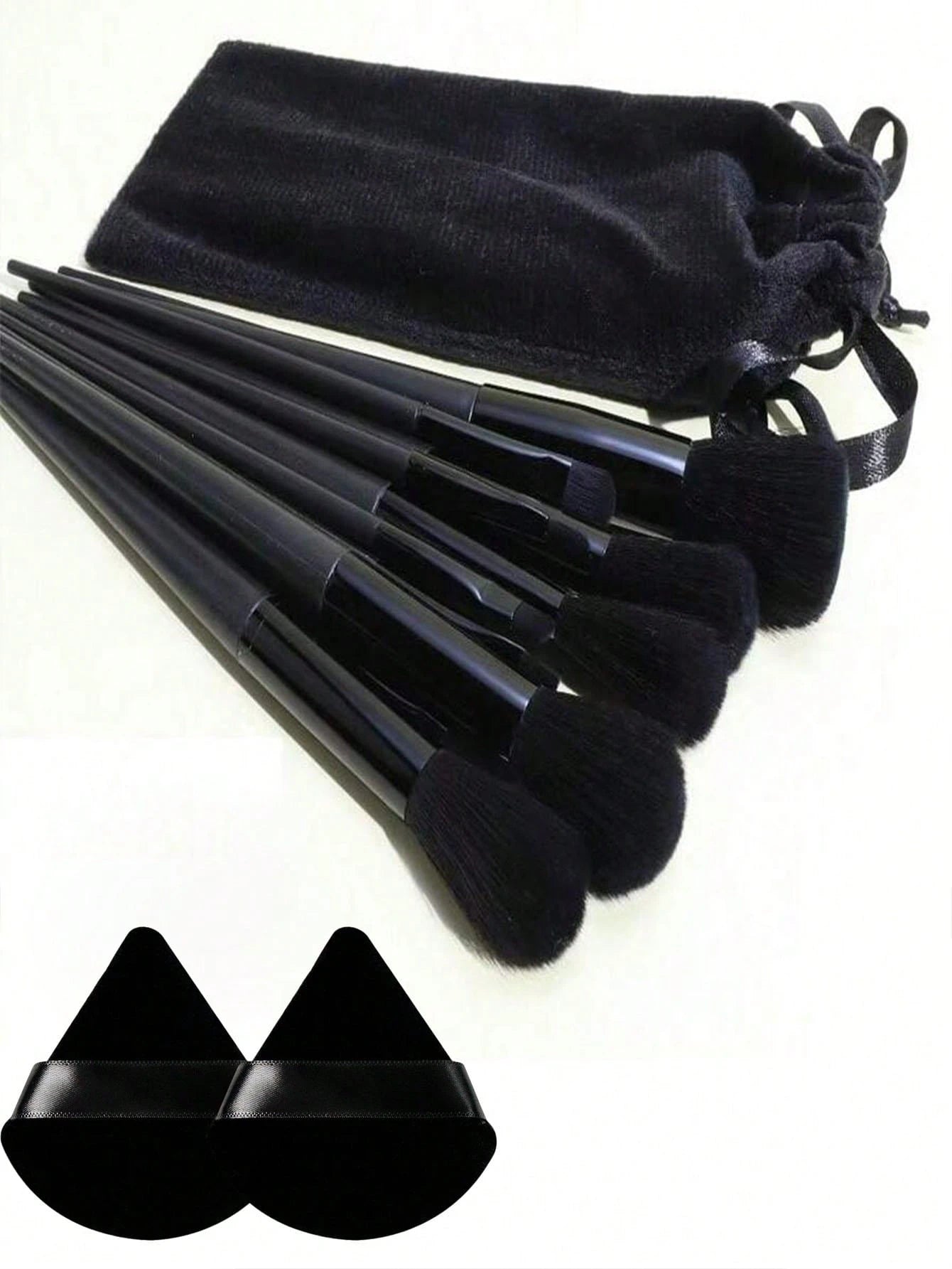 15pcs Makeup Brush Set, Including 2pcs Black Triangle Makeup Sponges, Soft And Skin-Friendly, Plus 13pcs Makeup Brushes For Blush, Liquid Lipstick, Eyebrow Pencil, Lip Gloss, Concealer, Eyeshadow, Hig
