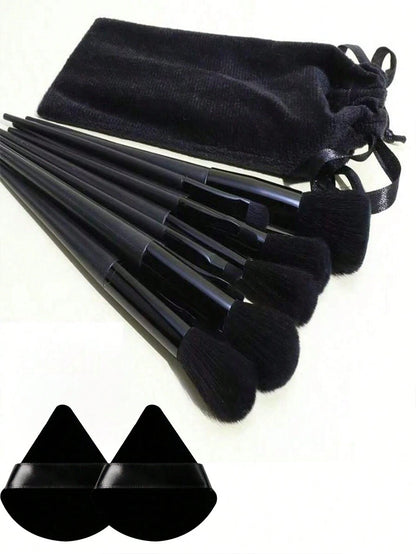 15pcs Makeup Brush Set, Including 2pcs Black Triangle Makeup Sponges, Soft And Skin-Friendly, Plus 13pcs Makeup Brushes For Blush, Liquid Lipstick, Eyebrow Pencil, Lip Gloss, Concealer, Eyeshadow, Hig