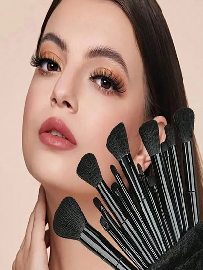 15pcs Makeup Brush Set, Including 2pcs Black Triangle Makeup Sponges, Soft And Skin-Friendly, Plus 13pcs Makeup Brushes For Blush, Liquid Lipstick, Eyebrow Pencil, Lip Gloss, Concealer, Eyeshadow, Hig