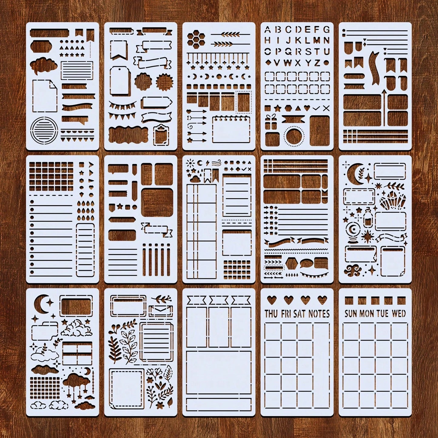 15pcs Reusable Planner Templates, 4"X7" Bullet Journal/Diary/Notebook/Scrapbook/Drawing Templates