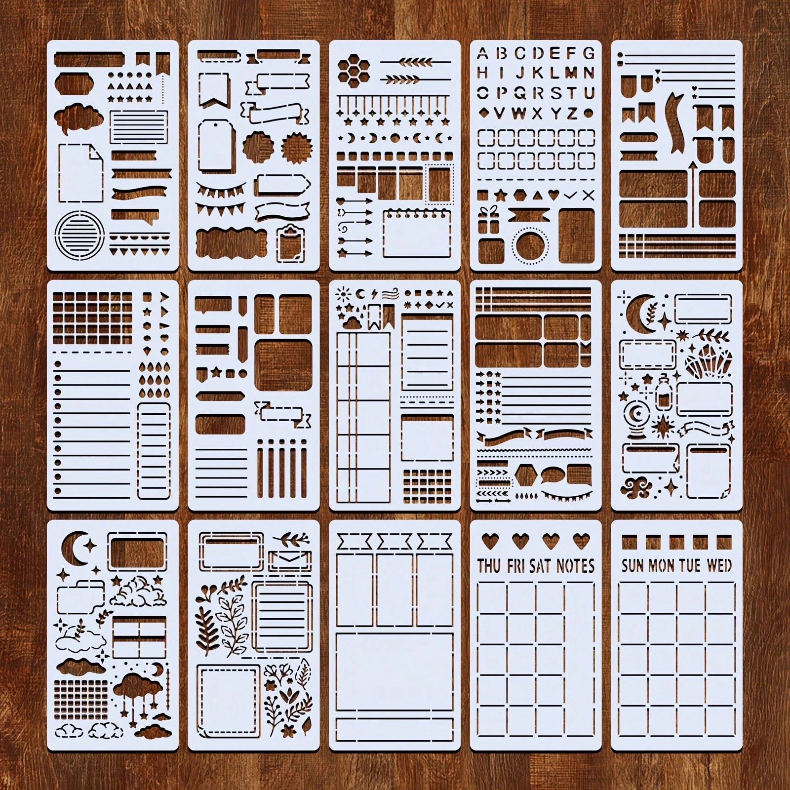 15pcs Reusable Planner Templates, 4"X7" Bullet Journal/Diary/Notebook/Scrapbook/Drawing Templates