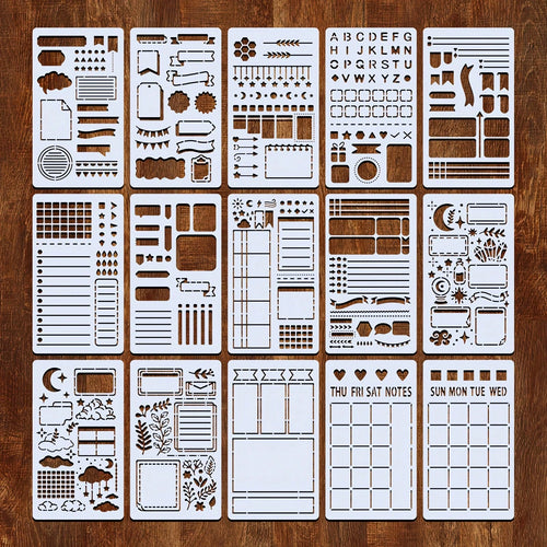 15pcs Reusable Planner Templates, 4"X7" Bullet Journal/Diary/Notebook/Scrapbook/Drawing Templates