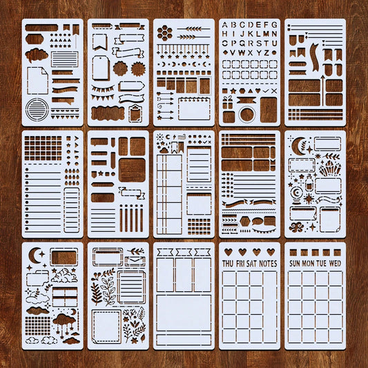 15pcs Reusable Planner Templates, 4"X7" Bullet Journal/Diary/Notebook/Scrapbook/Drawing Templates