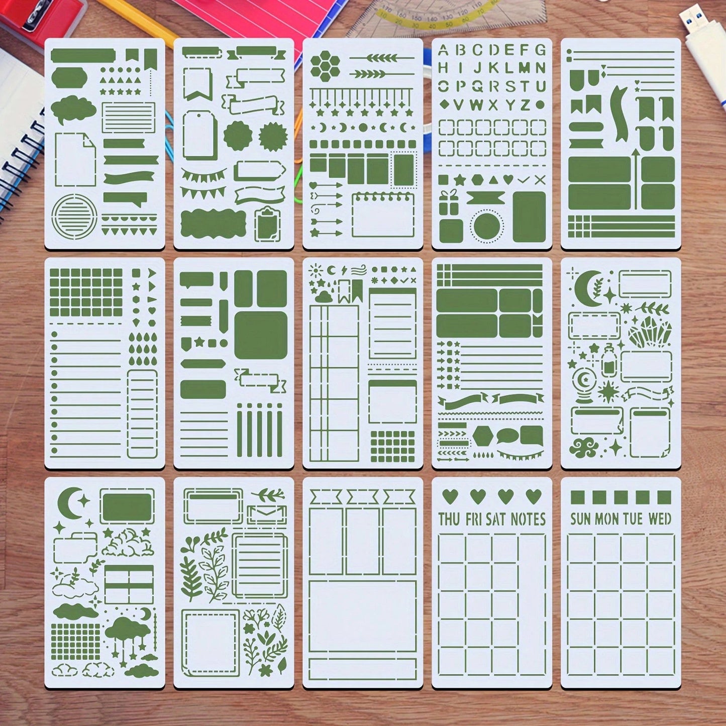 15pcs Reusable Planner Templates, 4"X7" Bullet Journal/Diary/Notebook/Scrapbook/Drawing Templates