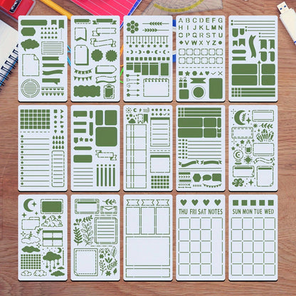 15pcs Reusable Planner Templates, 4"X7" Bullet Journal/Diary/Notebook/Scrapbook/Drawing Templates