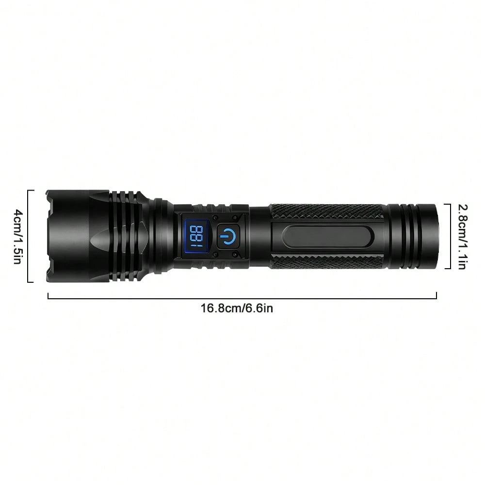 15W Flashlight Rechargeable, 1800mAh High-Powered Tactical LED Torch With Digital Display, Zoomable Focus, Power Bank Function, 200-500m Beam Distance For Camping Hiking Emergency