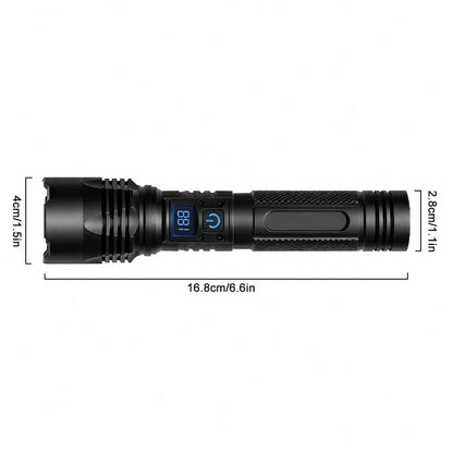 15W Flashlight Rechargeable, 1800mAh High-Powered Tactical LED Torch With Digital Display, Zoomable Focus, Power Bank Function, 200-500m Beam Distance For Camping Hiking Emergency