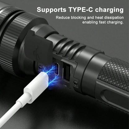 15W Flashlight Rechargeable, 1800mAh High-Powered Tactical LED Torch With Digital Display, Zoomable Focus, Power Bank Function, 200-500m Beam Distance For Camping Hiking Emergency
