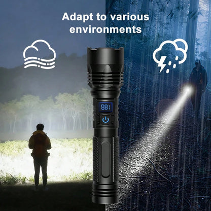15W Flashlight Rechargeable, 1800mAh High-Powered Tactical LED Torch With Digital Display, Zoomable Focus, Power Bank Function, 200-500m Beam Distance For Camping Hiking Emergency