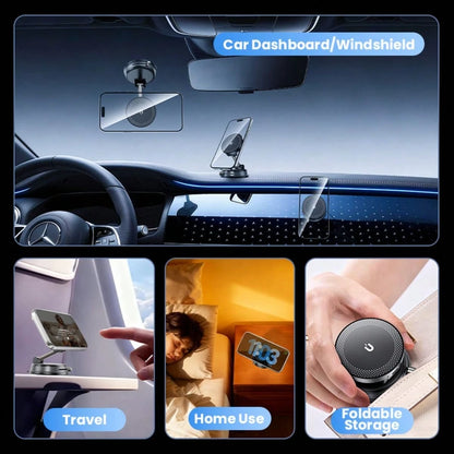 15W Magnetic Wireless Car Charger Mount, N52 Strong Magnet Fast Charging, 1080° Rotatable Foldable Holder For Dashboard & Windshield, Works With Phone 12-17 & Android, Stable Vacuum Suction For Trips