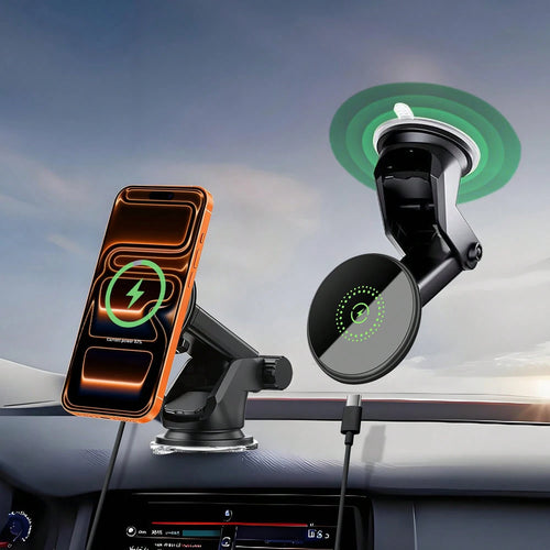 15W Magnetic Wireless Car Charger, 2 In 1 Fast Charging Magnetic Car Charger Mount Phone Holder Compatible With IPhone 17 16 15 14 13 12 Pro/Plus/Pro Max