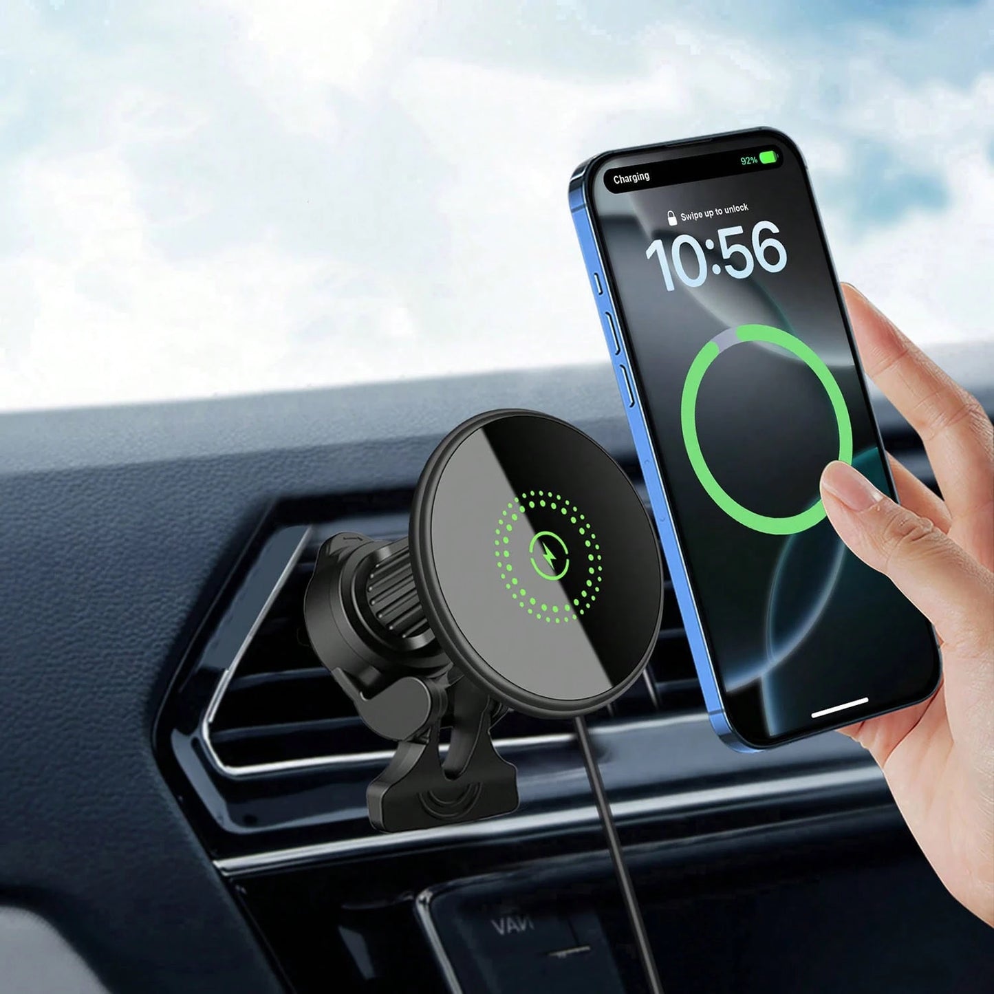 15W Magnetic Wireless Car Charger, 2 In 1 Fast Charging Magnetic Car Charger Mount Phone Holder Compatible With IPhone 17 16 15 14 13 12 Pro/Plus/Pro Max