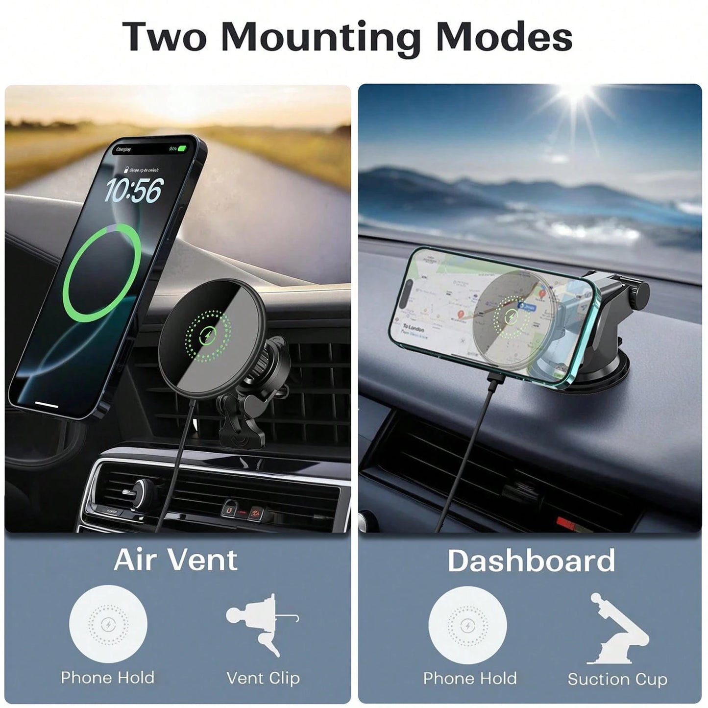 15W Magnetic Wireless Car Charger, 2 In 1 Fast Charging Magnetic Car Charger Mount Phone Holder Compatible With IPhone 17 16 15 14 13 12 Pro/Plus/Pro Max