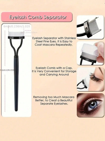 16-Piece Stainless Steel Eyelash Curler Set, Includes 1 Eyelash Curler, 1 Eyelash Comb, 2 Eyelash Rollers, 1 Angled Dual-Ended Brow Brush, 1 Brow Brush, And 10 Silicone Refill Pads, For Eyelashes And