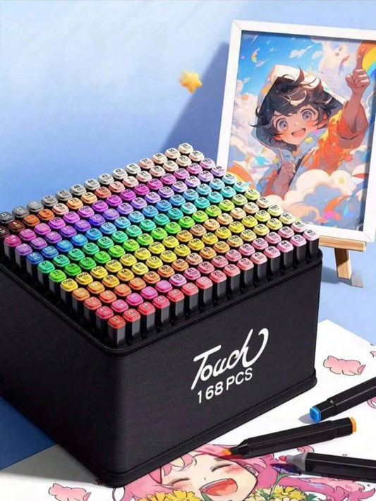 168pcs Marker Pen Set: Static Markers, Student Watercolor Pens, Dual-Tip Oil-Based Markers For Art Students, High School/College Students, Compatible With Student Drawing Books, DIY Graffiti/Crafts/Co
