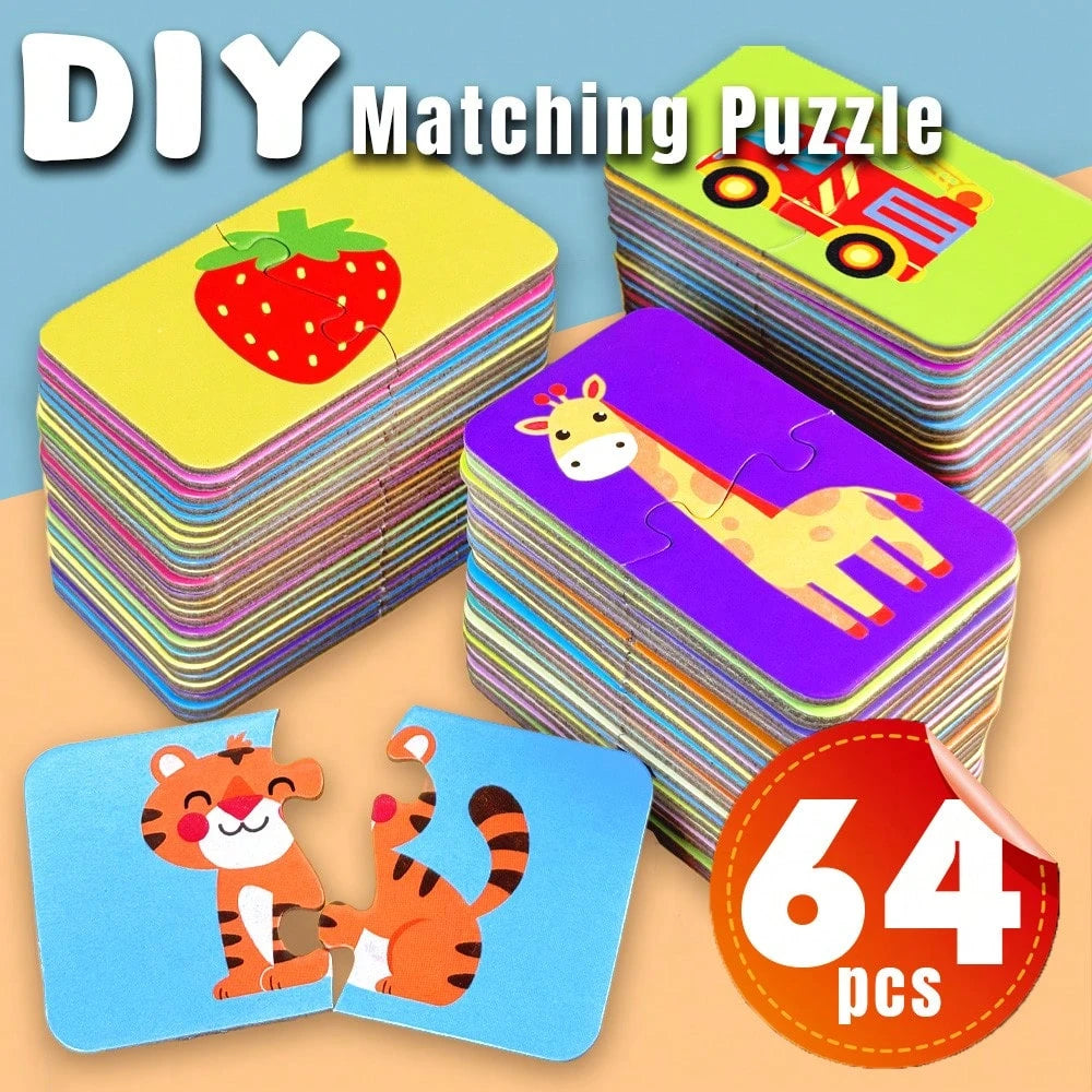 16pcs Animal Theme Jigsaw Puzzles- Colorful Matching Puzzles, Suitable For Children And Preschoolers, Portable Early Education Toy, Promote Cognitive Development, Children's Gift, Kids Puzzles, Fun D