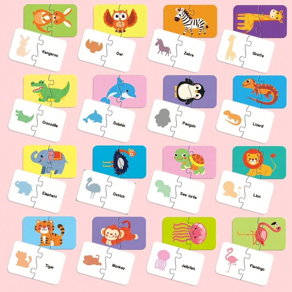 16pcs Animal Theme Jigsaw Puzzles- Colorful Matching Puzzles, Suitable For Children And Preschoolers, Portable Early Education Toy, Promote Cognitive Development, Children's Gift, Kids Puzzles, Fun D