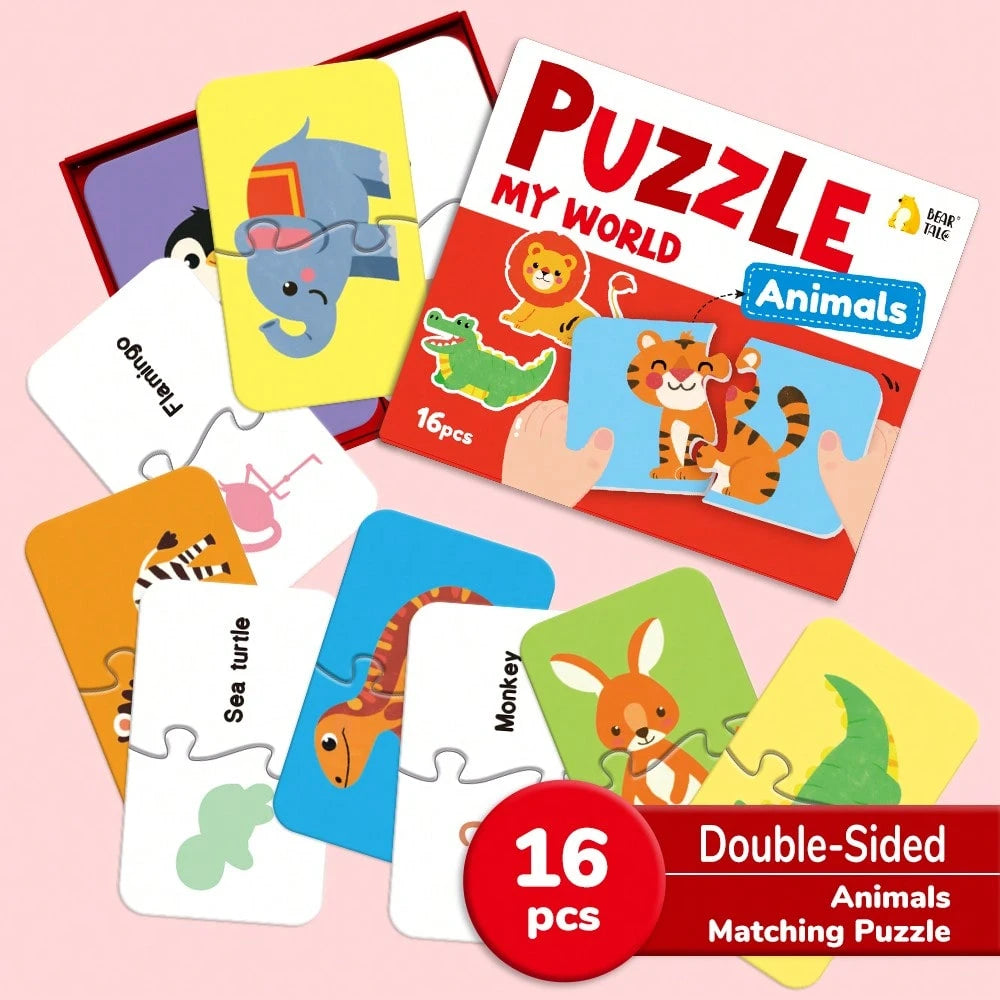 16pcs Animal Theme Jigsaw Puzzles- Colorful Matching Puzzles, Suitable For Children And Preschoolers, Portable Early Education Toy, Promote Cognitive Development, Children's Gift, Kids Puzzles, Fun D