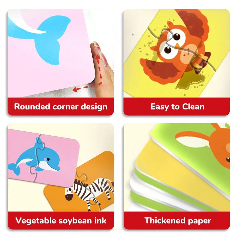 16pcs Animal Theme Jigsaw Puzzles- Colorful Matching Puzzles, Suitable For Children And Preschoolers, Portable Early Education Toy, Promote Cognitive Development, Children's Gift, Kids Puzzles, Fun D