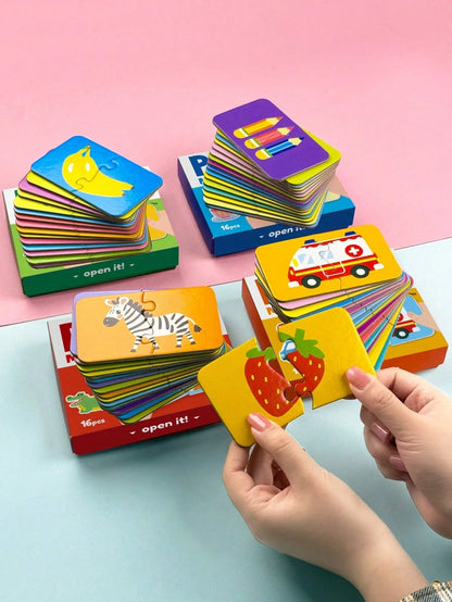 16pcs Animal Theme Jigsaw Puzzles- Colorful Matching Puzzles, Suitable For Children And Preschoolers, Portable Early Education Toy, Promote Cognitive Development, Children's Gift, Kids Puzzles, Fun D