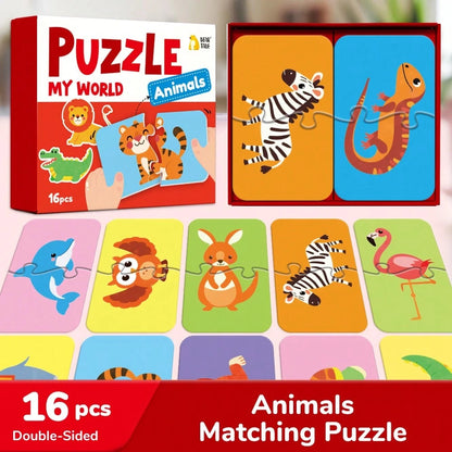 16pcs Animal Theme Jigsaw Puzzles- Colorful Matching Puzzles, Suitable For Children And Preschoolers, Portable Early Education Toy, Promote Cognitive Development, Children's Gift, Kids Puzzles, Fun D